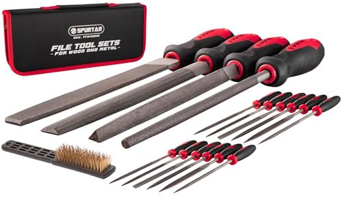 Spurtar Juego de 18 Limas Metal Portátiles, 4 Limas de Metal Largas, 12 Unidades, Lima de Aguja con Cepillo de Alambre T12, para Acero, Metal, Madera, Joyas, Cerámica, Vidrio, Plástico, Bricolaje