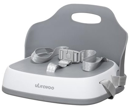 UBRAVOO Portable Booster Seat for Dining, Travel High Chair with 3-Point Harness and 2 Adjustable Straps, Washable Baby Food Chairs 6 Months Plus Sitting Up(Grey)