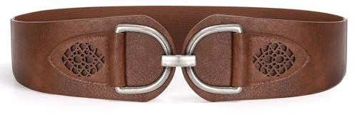 VONMELLI Vintage Women Stretchy Wide Belt Chunky Buckle Elastic Wide Waist Belts for Dresses Coats Coffee Fit Waist Size 33-37