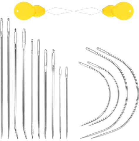 TIESOME 14 Stück Ledernadel Set, Gebogene Nähnadel, Sattlergarn Ledernadeln mit 2 Stück Nadeleinfädler, C Nadeln für Handnäharbeiten, Leder, Polster, Teppiche, Taschen, Schuhe, Möbelreparatur