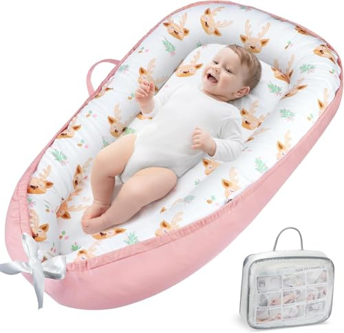 URMYWO Babynestchen Neugeborene - Nestchen Baby 90x50 cm - Kokon Handmade zweiseitig Reisebett für Babys aus 100% Baumwolle - Baby Nest
