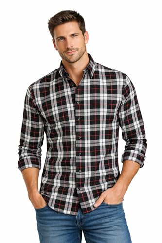 Blu Apparel Camisa a cuadros para hombre, manga corta, algodón, casual, ajuste regular, para hombre, talla S, M, L, XL, 2XL