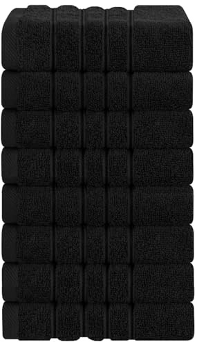 Pack of 4, 8, 12 Guest Towels (30 x 50 cm) 100% Egyptian Cotton Super Soft Quick Dry High Absorbent Hand Wash Towels For Gym Golf Spa Sports 600-GSM (8, Black)