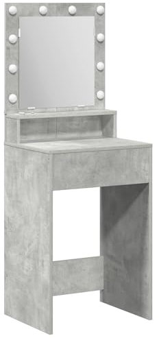 vidaXL Smyckebord med hylla Betonggrå 50 x 41 x 135 cm Konstruerat trä, Modern rektangulär förvaringsenhet, sovrumsmöbel, sminkbord, minimalistisk sminkplats med lampor, hållbart konstruerat trä