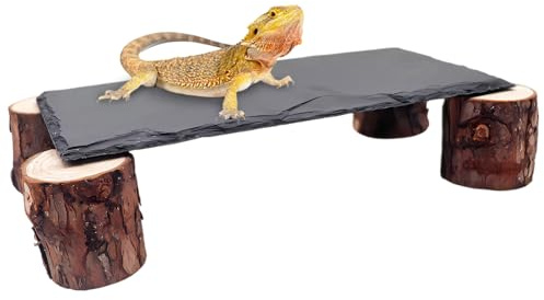 Dnoifne Piattaforma Riscaldante per Rettili con Rocce in Ardesia e Tronco in Legno, Rifugi per Gechi Leopardati, Accessori per Terrari di Draghi Barbuti, Gechi, Pitoni e Tartarughe