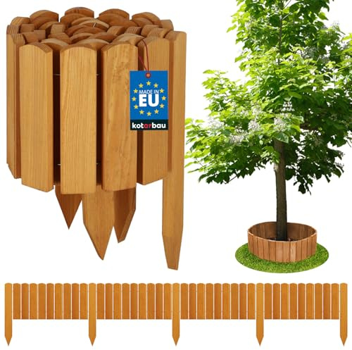 KOTARBAU® Rabattkant - Trädgårdspalissad - 200 x 20 cm - Kieferträ - Ekfärg - Rabattkant Trä Rulle - Staket Trä - Gräsmattekant - Spjälstaket - Trädgårdsavgränsning - Rullstaket - Rabattinfattning