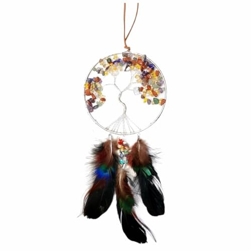 Hoypeyfiy Handgefertigte Lebensbaum Traumfänger-Dekoration, Natürliche Edelstein Feng Shui Hängende Dekoration, Energie Dekorationen für Fenster, Auto Oder Wohnzimmer