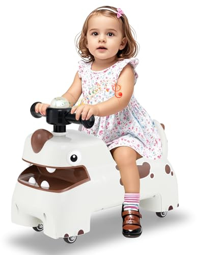 GOPLUS Coche de Empuje para Niños, Coche de Pie Deslizante con 4 Ruedas Universales, Almacenamiento Debajo del Asiento, Luces, Música, Regalo Ideal para Niños de 18+ Meses (Blanco)
