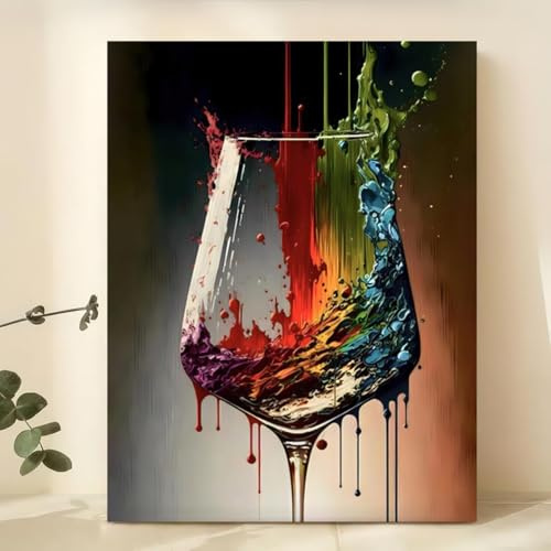 GLWDMH Lienzo abstracto colorido con copas de vino para pared, cuadros para dormitorio, pósteres e impresiones, pintura mural para sala de estar.（Sin marco）
