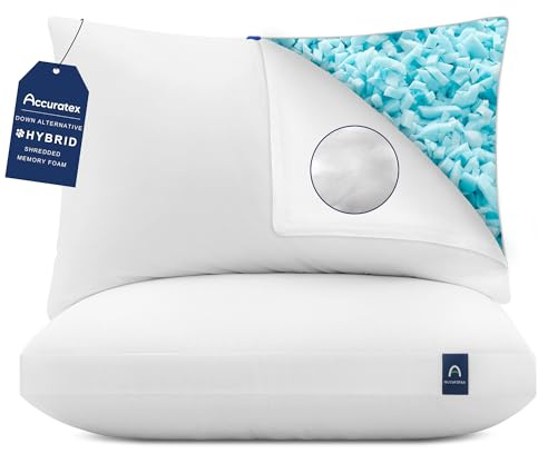 ACCURATEX Almohadas 50x75cm Juego de 2, Espuma Viscoelástica Triturada Ajustable, Relleno Alternativo al Plumón, Funda de Algodón Extraíble - Soporte Firme para Dormir de Lado y Espalda