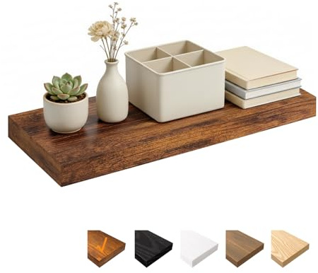 RICHER HOUSE bruna vägghyllor, 60 x 23,5 x 3,8 cm, väggskiva, MDF-trä | Trähylla vägg med osynliga fästen, svävande hylla för sovrum, vardagsrum, badrum, kök, tvättstuga, kontor