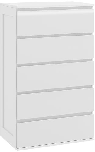 HOMCOM Cassettiera Camera da Letto 5 Cassetti, Comò Camera da Letto in Legno con Piedini Antiscivolo, per Soggiorno, Sala da Pranzo e Corridoio, 60x39x100 cm, Bianco
