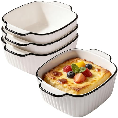 Lot de 4 petits plats à gratin rectangulaires en céramique de 400 ml - Pour lasagnes - Pour friteuse à air chaud, four et micro-ondes - 14,5 x 11,5 x 5,5 cm