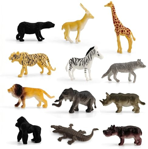 12-Pack Realistic Wild Animal Figures Set, Plastic Zoo and Safari Animals Toys, Includes Lion, Tiger, Elephant, Giraffe, Educational Animal Toys for Imaginative Play