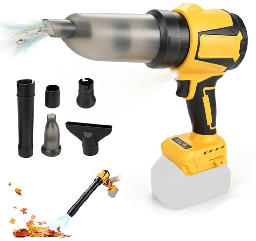 Trådlös lövblås kompatibel med DEWALT 18 V 20 V batteri, 2-i-1 borstlös dammfläkt och dammsugare 3 lägen steglös hastighet för trädgårdsverkstad bil snörengöring (inget batteri)