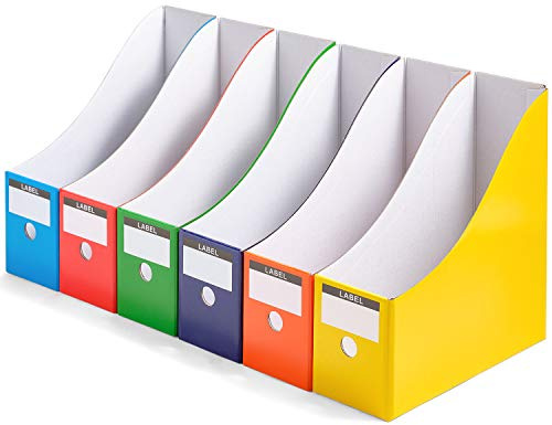Panavage | Magazine File Holder Set of 6 – Colourful Cardboard File Organiser, A4 Box Files for Desk & Shelf Document Storage – Home, Office & School Paperwork Tidy (Multicoloured)