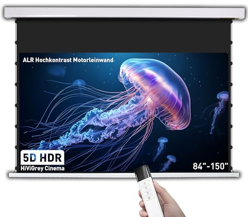 HiViLux® Tab-Tension motorduk – ALR högkontrastduk, HiViGrey Cinema 5D HDR (Gain 1,1), elektrisk, för 4K/8K-projektorer, hemmabio (115 tum, 21:9, 269 x 115 cm, vit)