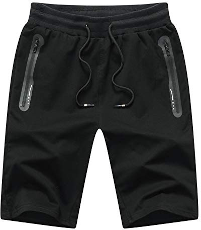 JustSun Pantalon Corto Hombre Deporte Shorts Hombre Verano Algodon Deportivos pantalón Corto Running Casual Fitnesscon Bolsillos con Cremallera Calzonas Short Hombre Negro XL