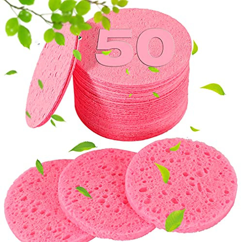 50-Count Compressed Facial Sponges for Estheticians - 100% Natural Cellulose Face Sponges for Face Cleansing, Massage, Pore Exfoliating, Mask, Makeup Removal