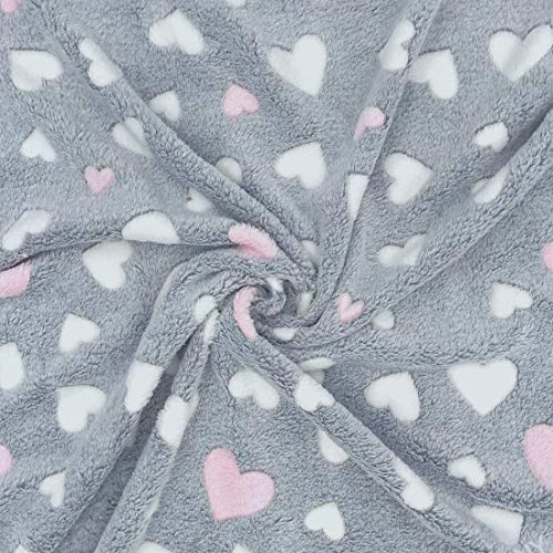 HEKO PANELS Fleecetyg, metervara, barn, polar, fleece, metervara, mjuk plysch, fleece, metervara, dubbelsidigt varmt fleecetyg, rosa hjärtan