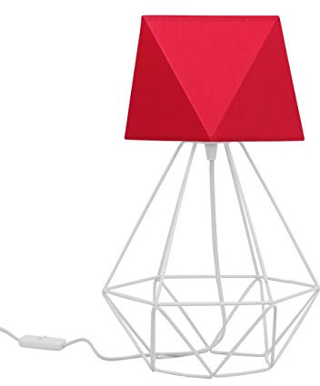 Light-Home Lampenschirm Tischlampe Modern - Elegante Nachttischlampe für Schlafzimmer Wohnzimmer - Tischleuchte E27-40x23,5 cm - Weiß und Rot Diamant