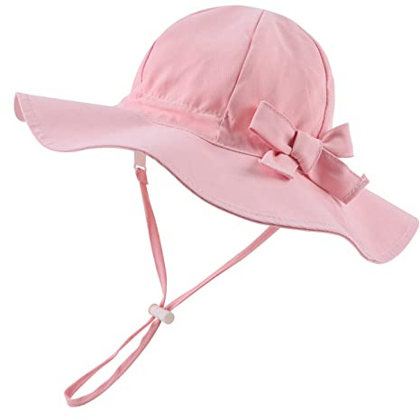 Pesaat Chapeau Bébé Fille Nœud Large Bord Chapeau de Soleil Protection Solaire Bob pour Enfant Fille 0 Mois à 8 Ans (Rose, 0 à 3 Mois)