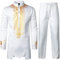 LucMatton – Tenue 2 pièces pour homme, tunique traditionnelle à motif doré et pantalon, costume ethnique, Blanc/doré, Small