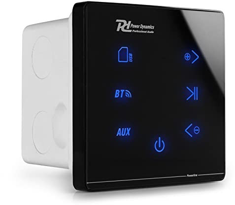 Power Dynamics Powerline A50B Amplificateur Audio Mural 2X 20 Watts, Récepteur sans Fil Bluetooth, USB et Micro SD, Écran Tactile, Livré avec Télécommande, Idéal pour Sonorisation de la Maison