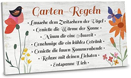 ARTFAVES® Gartenschild - Garten-Regeln | Shabby Chic Vintage Gartendeko, Schild mit Spruch zum Thema Garten/Hobbygärtner | Größe: 30 x 15 cm