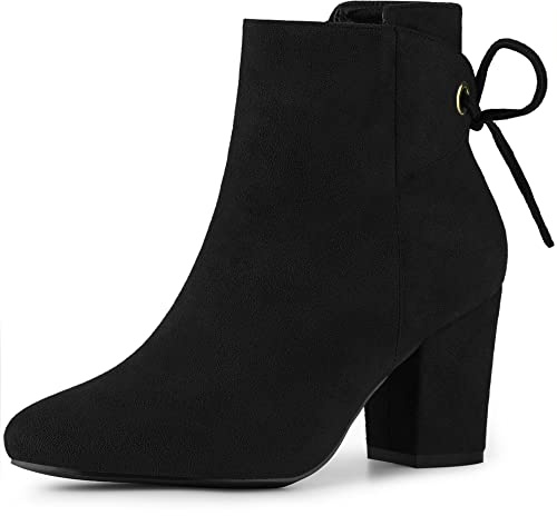Perphy Round Toe Lace Up Chunky High Heels Black Ankle Boots for Women 7 M US