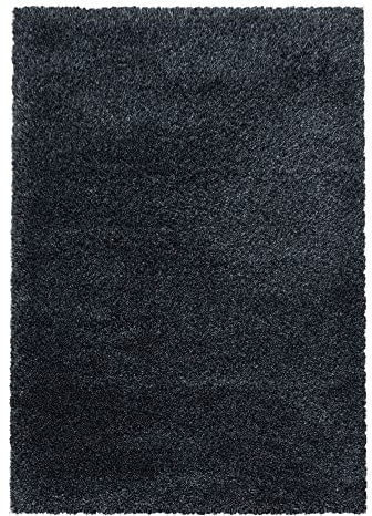 Giantore Teppich 80 x 250 cm Anthrazit 50 mm Hochflor/Flauschiger Teppich aus hochwertigem Polypropylen/Teppich flauschig als Schlafzimmer, Kinderzimmer oder Wohnzimmerteppich
