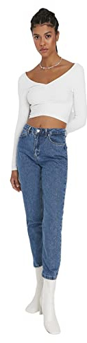 Trendyol Jeans Mom para Mujer, Azul, 38, Azul, 38