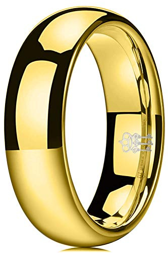 Three Keys Jewelry Men Wedding Bands 6mm Gold Tungsten Carbide Ring with Jewels Domed Polished Infinity Unique for Him Size 10