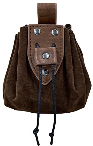 HiiFeuer Pochette médiévale en Faux Cuir avec Cordon de Serrage, Porte-Monnaie Portable du Moyen-Âge, Rivets Belt Pouch Dice Bag for LARP Ren Faire (Marron A)