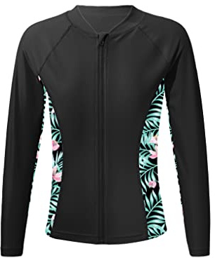Mufeng Långärmad anti-UV-tröja för barn - Rashguard solskydd UPF50+, baddräktstopp för flickor - sommar, simning, dykning, 5–16 år, svart, 5-6 �r