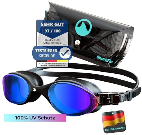 SharkFin | Schwimmbrille | für Erwachsene & Jugendliche | UV-Schutz, polarisierend, Anti-Fog | extra komfortable Taucherbrille mit Etui | perfektes Schwimmen mit klarer Sicht für Damen und Herren
