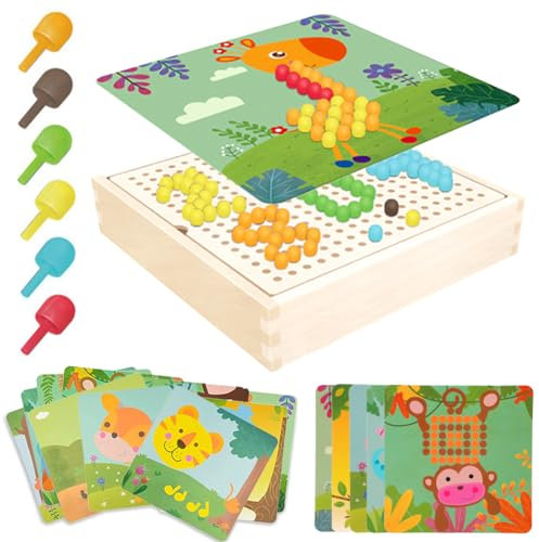Yuragim Mosaik Steckspiel für Kinder, Spielzeug ab 2 3 4 5 Jahre Holz Montessori Spielzeug Pilz Nägel Puzzle Kinderspiele Schulanfang Einschulung Geschenke für Kinder Jungen Mädchen Geburtstag