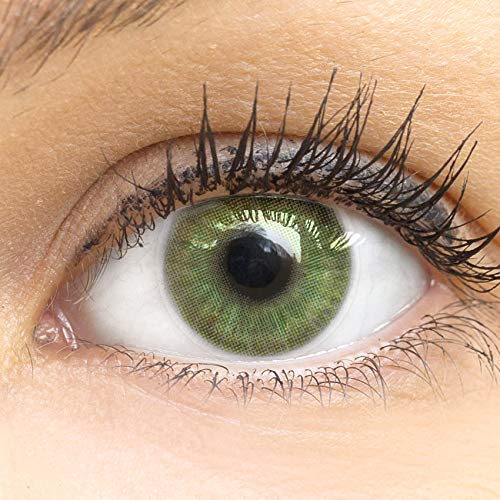 GLAMLENS Lenti a contatto colorate verdi Neapel Green - mensili - con porta lenti a contatto - verde naturali in silicone idrogel - 2 pezzi - DIA 14.20 - senza correzione 0.00 diottrie