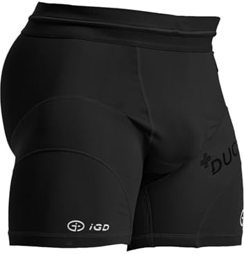iGD – Kompressionsshorts för män med muskelåterhämtningsteknik och stöd för löpning, cykling, triatlon med mera, oöverträffad komfort, fukttransporterande, Svart, L