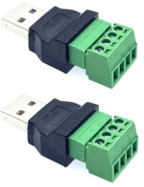 JZK 2x USB Adattatore per morsettiera a vite maschio a 4 pin/via terminali femmina dello schermo della vite del bullone connettore a spina di tipo innestabile per ricarica e trasferimento dati