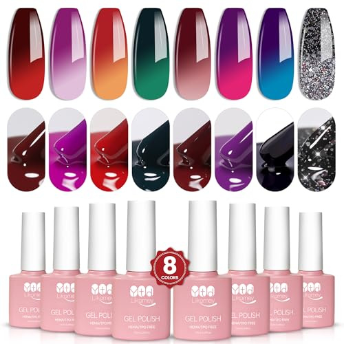 YTD Likomey UV Gel-lack Nagellack Set,8 Färger Temperaturfärg Gel Nagellack Färgskiftande Manikyr Gel Polish,Alla hjärtans dag Kameleontfärg Gellack,8 Pcs 7.5ml