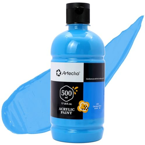 Artecho Peinture Acrylique 500ml Bleu Céruléen, Acrylic Paint, Peinture pour Toile, Tissu, Bois, Roche, Papier, Verre.