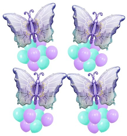 Finypa 4 palloncini in Mylar a forma di farfalla, 101,6 cm, viola, a forma di farfalla, per baby shower, matrimoni, feste di compleanno