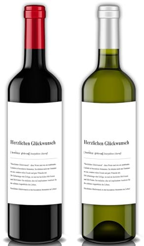 Lineo® 2er Set Flaschenetiketten Aufkleber Definition Geschenk für alle handelsüblichen Weinflaschen & Biere; Mitbringsel zu jedem Anlass oder Dankesgeste (Herzlichen Glückwunsch)
