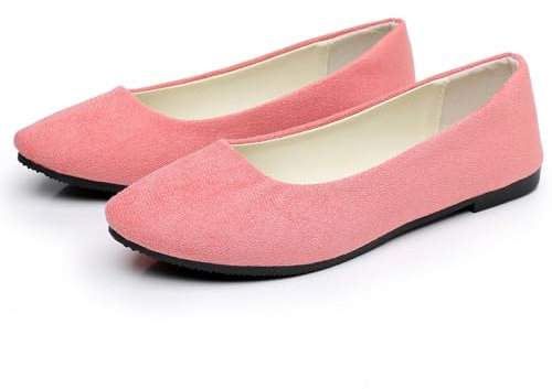 Womens Lovely Ballet Flats with 26 Vibrant Colors, Ladies Indoor Outdoor Comfy Flat Shoes Pure Color Suede-Effect Upper Ballerina Pumps Portable Slip On Dolly Shoes