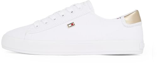Tommy Hilfiger Women’s Elegant Canvas Lace-Up Vulcanised Trainers, White (White), 7