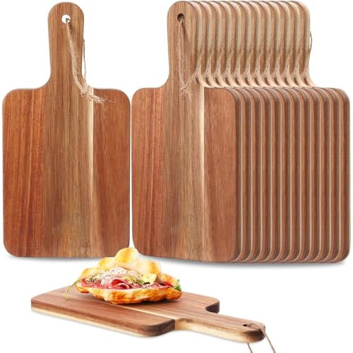 6 Pcs Acacia Wood Cutting Board with Handle, Small Wooden Charcuterie Boards, Decorative Bulk Serving Boards for Kitchen Cheese Bread (12 x 6 x 0.6 Inch)