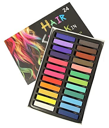 Coloration Temporaire Cheveux Craie, 24 Couleurs, Lavable, Teinture Cheveux, Temporaire des Cheveux Pastel Chalk Kit, Colorations de Cheveux Pour Enfants/Adultes/Fête/Cosplay/Festivals