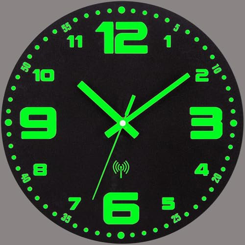 VIVILINEN Orologio da Parete Luminoso in Legno Radiocontrollato Orologio da Muro Moderno in Nero Silenzioso per Cucina Camera da Letto Scuola Ufficio Soggiorno