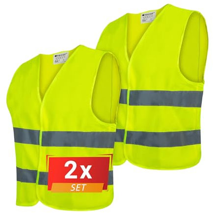 PROOF COMFORT & SAFETY Warnweste Auto Reflektorweste Leuchtweste Fahrrad Fahrradweste Reflektierend Sicherheitsweste Reflektierende Weste Unfallweste Pannenhilfe 2 Stück Leuchtend Gelb XL